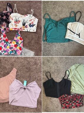 Floral & Solid Crop Top Bundle - White, Teal, Black, Pink, Lilac, Floral